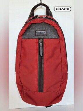 COACH Varick Sling Bag Red/Burnt Orange with Dark Brown Leather Trim
